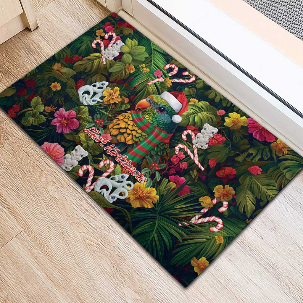 Meri Kirihimete Kakapo Santa Rubber Doormat Merry Christmas with Tropical Vibe