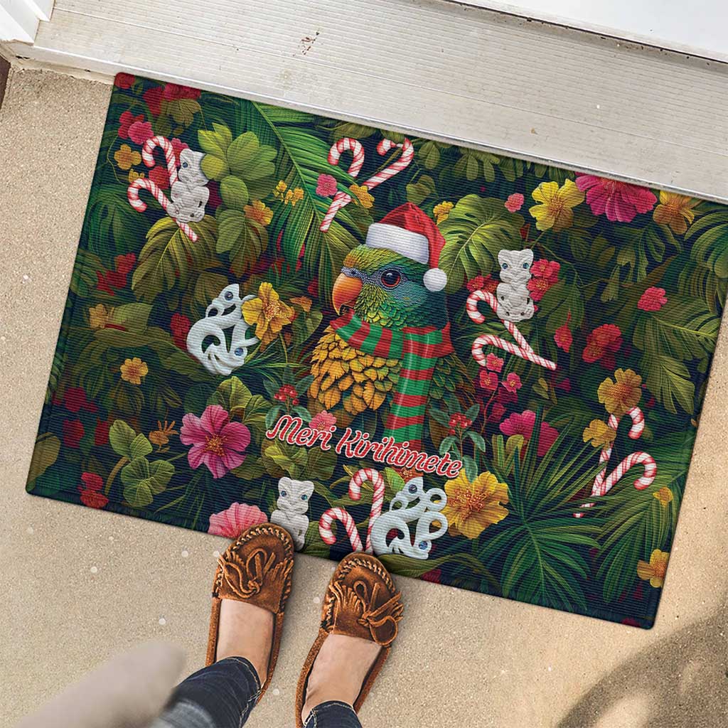 Meri Kirihimete Kakapo Santa Rubber Doormat Merry Christmas with Tropical Vibe