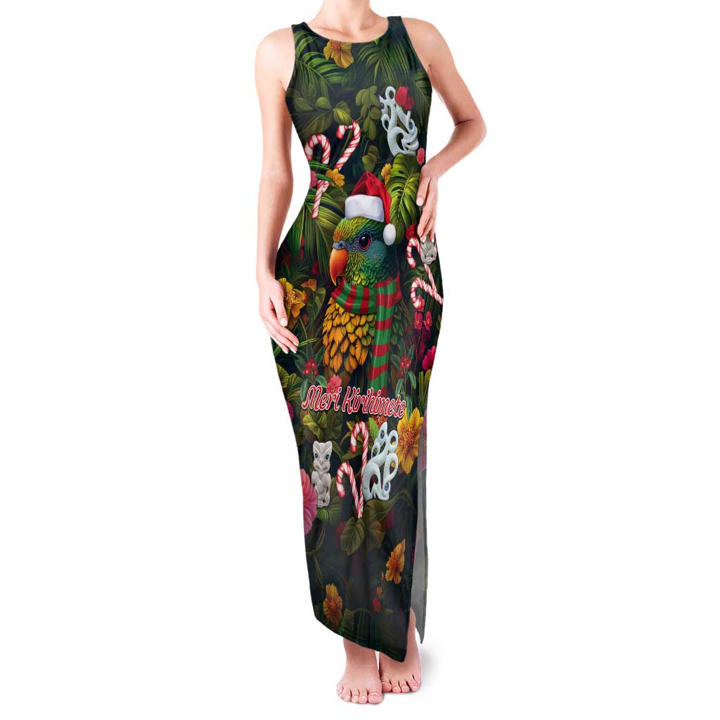 Meri Kirihimete Kakapo Santa Tank Maxi Dress Merry Christmas with Tropical Vibe