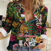 Meri Kirihimete Kakapo Santa Women Casual Shirt Merry Christmas with Tropical Vibe