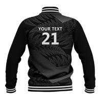 New Zealand Cricket Custom Baseball Jacket Potae Pango Black Fern Pattern