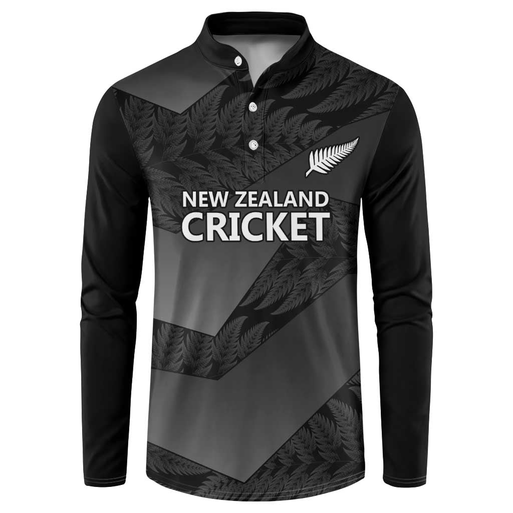 New Zealand Cricket Custom Button Sweatshirt Potae Pango Black Fern Pattern