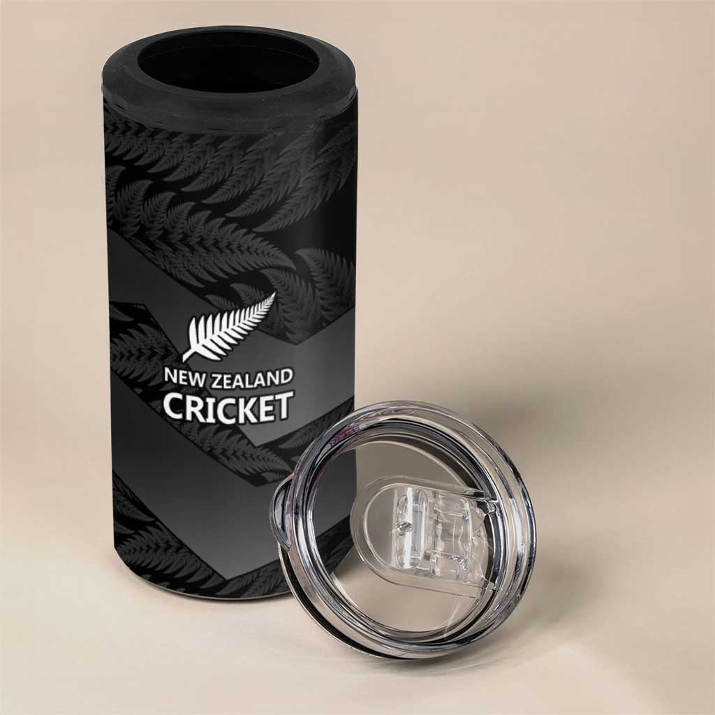 New Zealand Cricket Custom 4 in 1 Can Cooler Tumbler Potae Pango Black Fern Pattern
