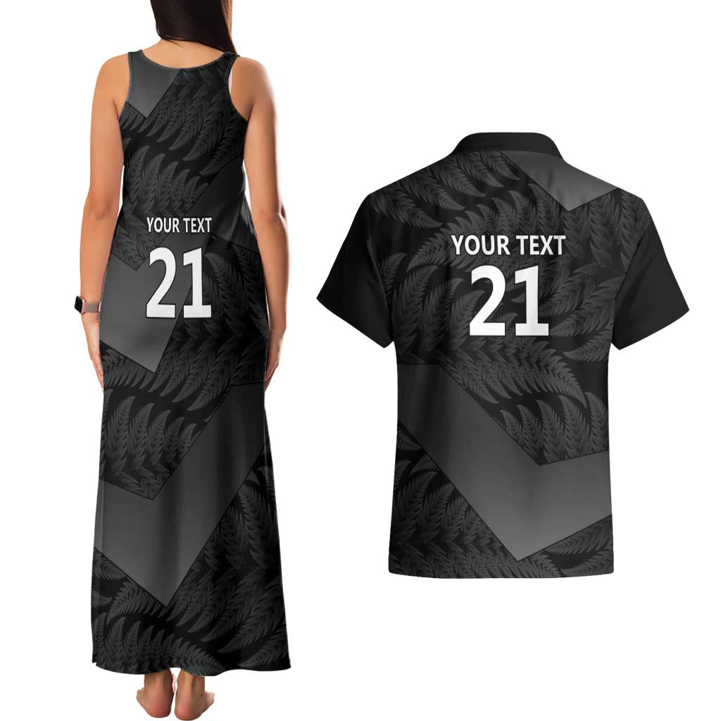 New Zealand Cricket Custom Couples Matching Tank Maxi Dress and Hawaiian Shirt Potae Pango Black Fern Pattern