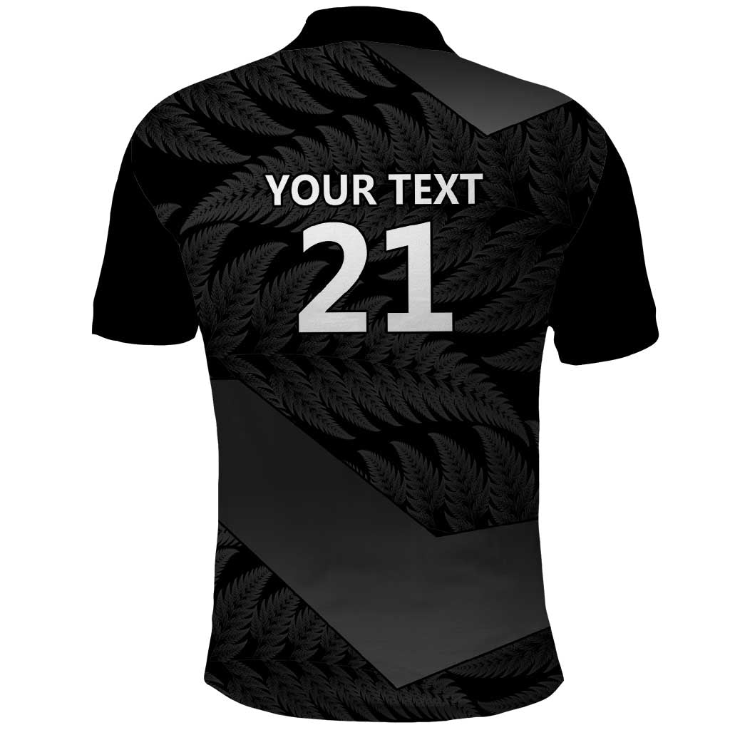 New Zealand Cricket Custom Polo Shirt Potae Pango Black Fern Pattern