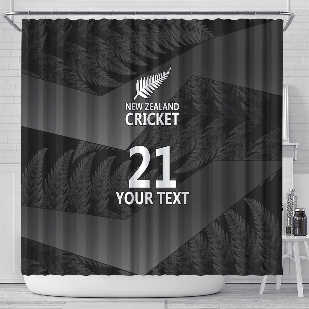 New Zealand Cricket Custom Shower Curtain Potae Pango Black Fern Pattern
