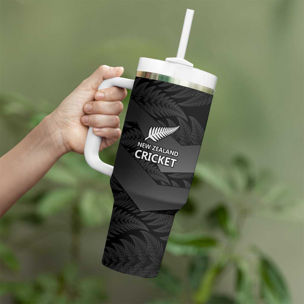 New Zealand Cricket Custom Tumbler With Handle Potae Pango Black Fern Pattern