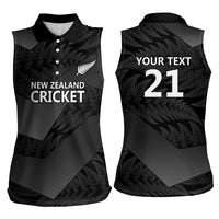 New Zealand Cricket Custom Women Sleeveless Polo Shirt Potae Pango Black Fern Pattern