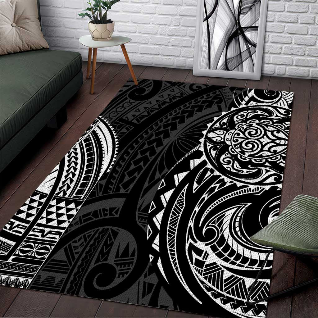 Polynesian Turtle Tribal Tattoo Area Rug Black Style