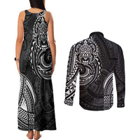 Polynesian Turtle Tribal Tattoo Couples Matching Tank Maxi Dress and Long Sleeve Button Shirt Black Style LT9 - Polynesian Pride