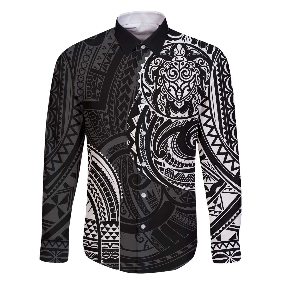 Polynesian Turtle Tribal Tattoo Family Matching Off The Shoulder Long Sleeve Dress and Hawaiian Shirt Black Style