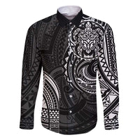 Polynesian Turtle Tribal Tattoo Family Matching Off The Shoulder Long Sleeve Dress and Hawaiian Shirt Black Style