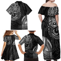 Polynesian Turtle Tribal Tattoo Family Matching Off Shoulder Maxi Dress and Hawaiian Shirt Black Style