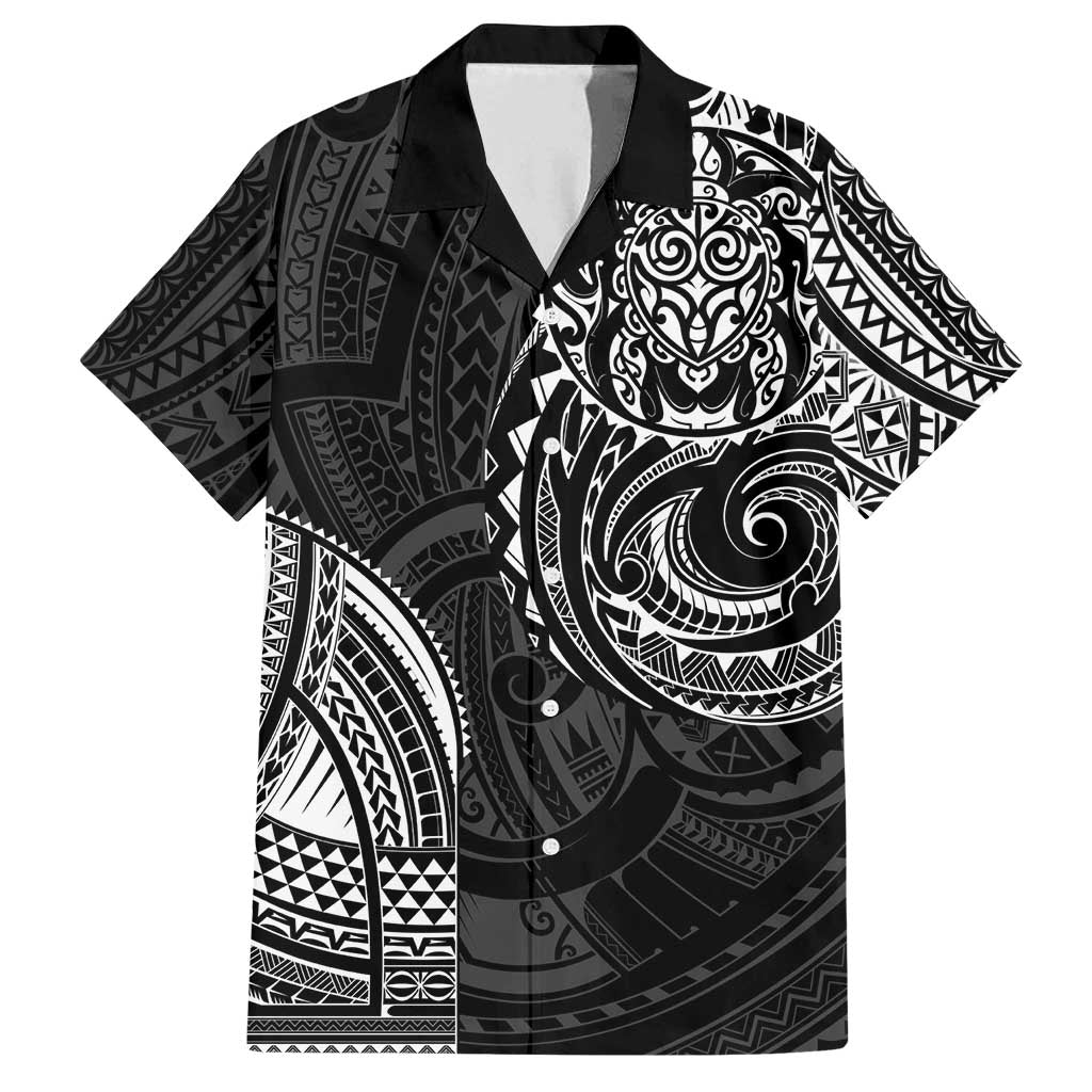 Polynesian Turtle Tribal Tattoo Family Matching Off Shoulder Maxi Dress and Hawaiian Shirt Black Style