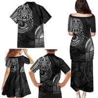 Polynesian Turtle Tribal Tattoo Family Matching Puletasi and Hawaiian Shirt Black Style