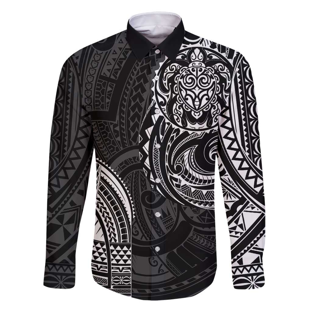 Polynesian Turtle Tribal Tattoo Family Matching Tank Maxi Dress and Hawaiian Shirt Black Style LT9 Dad's Shirt - Long Sleeve Black - Polynesian Pride