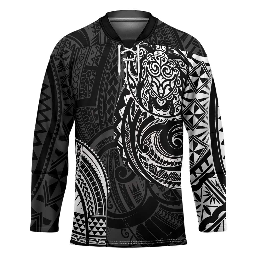 Polynesian Turtle Tribal Tattoo Hockey Jersey Black Style - Polynesian Pride