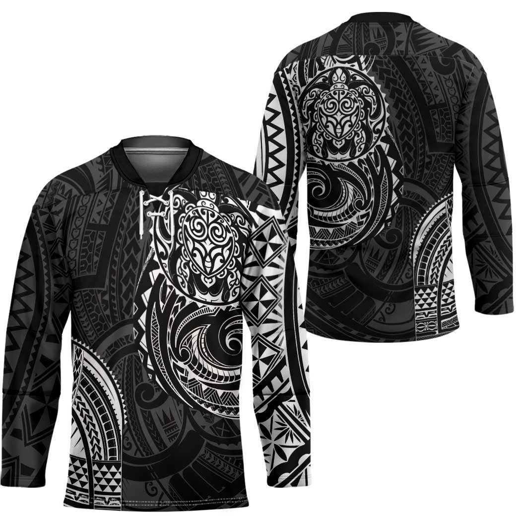 Polynesian Turtle Tribal Tattoo Hockey Jersey Black Style - Polynesian Pride