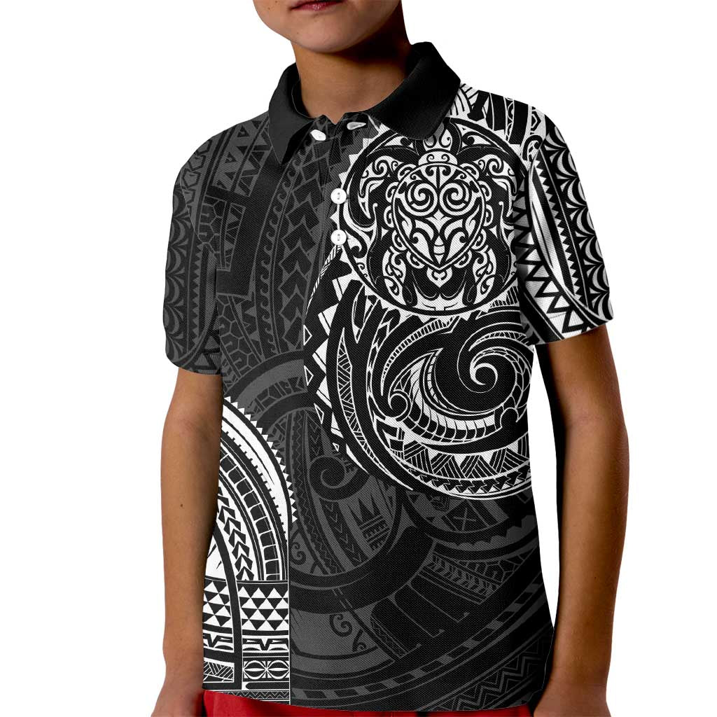 Polynesian Turtle Tribal Tattoo Kid Polo Shirt Black Style