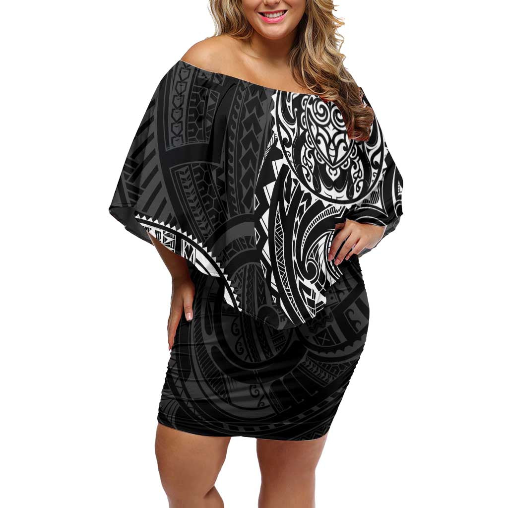 Polynesian Turtle Tribal Tattoo Off Shoulder Short Dress Black Style