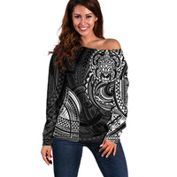 Polynesian Turtle Tribal Tattoo Off Shoulder Sweater Black Style