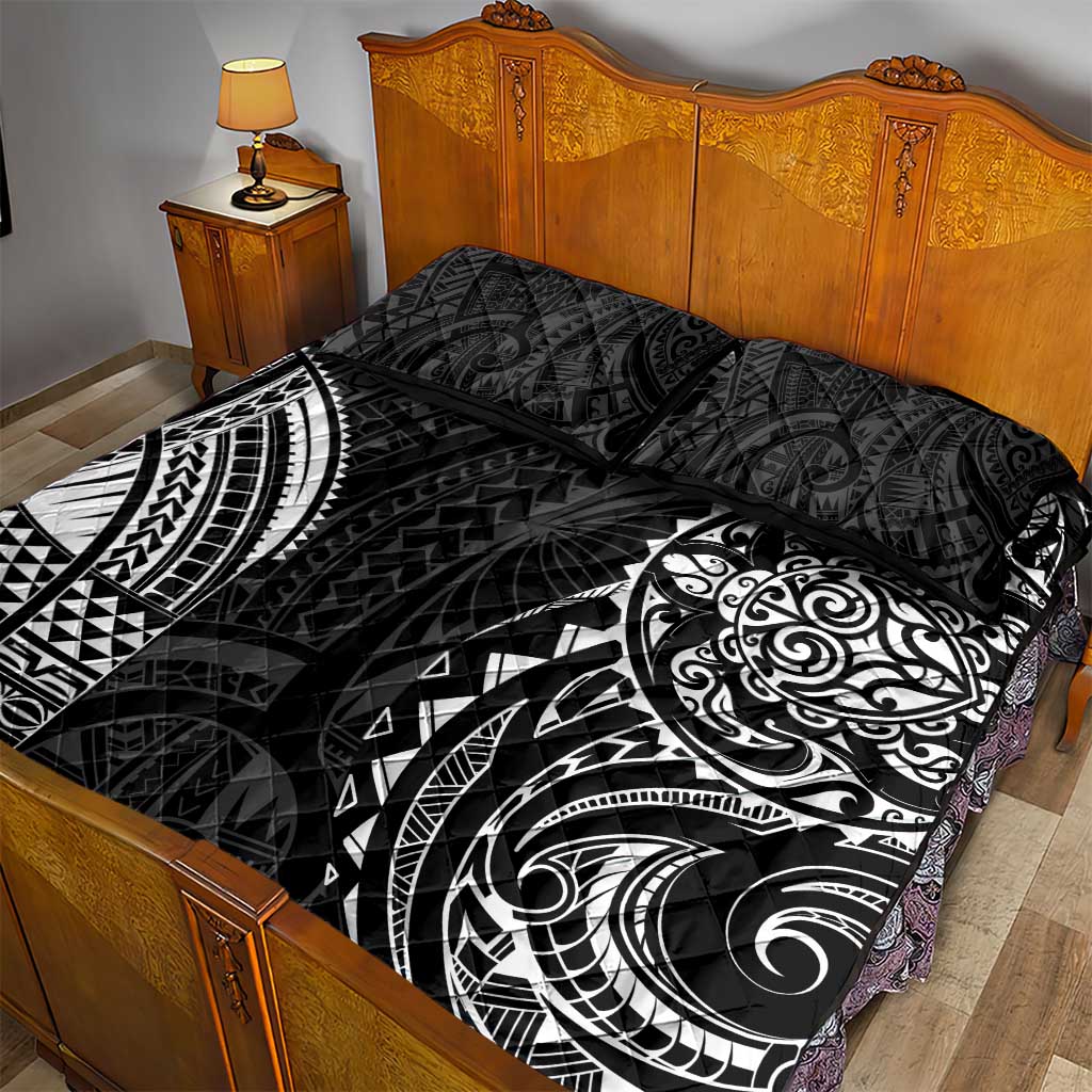 Polynesian Turtle Tribal Tattoo Quilt Bed Set Black Style