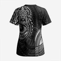 Polynesian Turtle Tribal Tattoo Scrub Top Black Style - Polynesian Pride