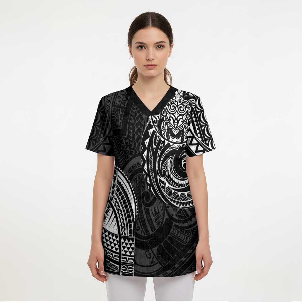 Polynesian Turtle Tribal Tattoo Scrub Top Black Style - Polynesian Pride