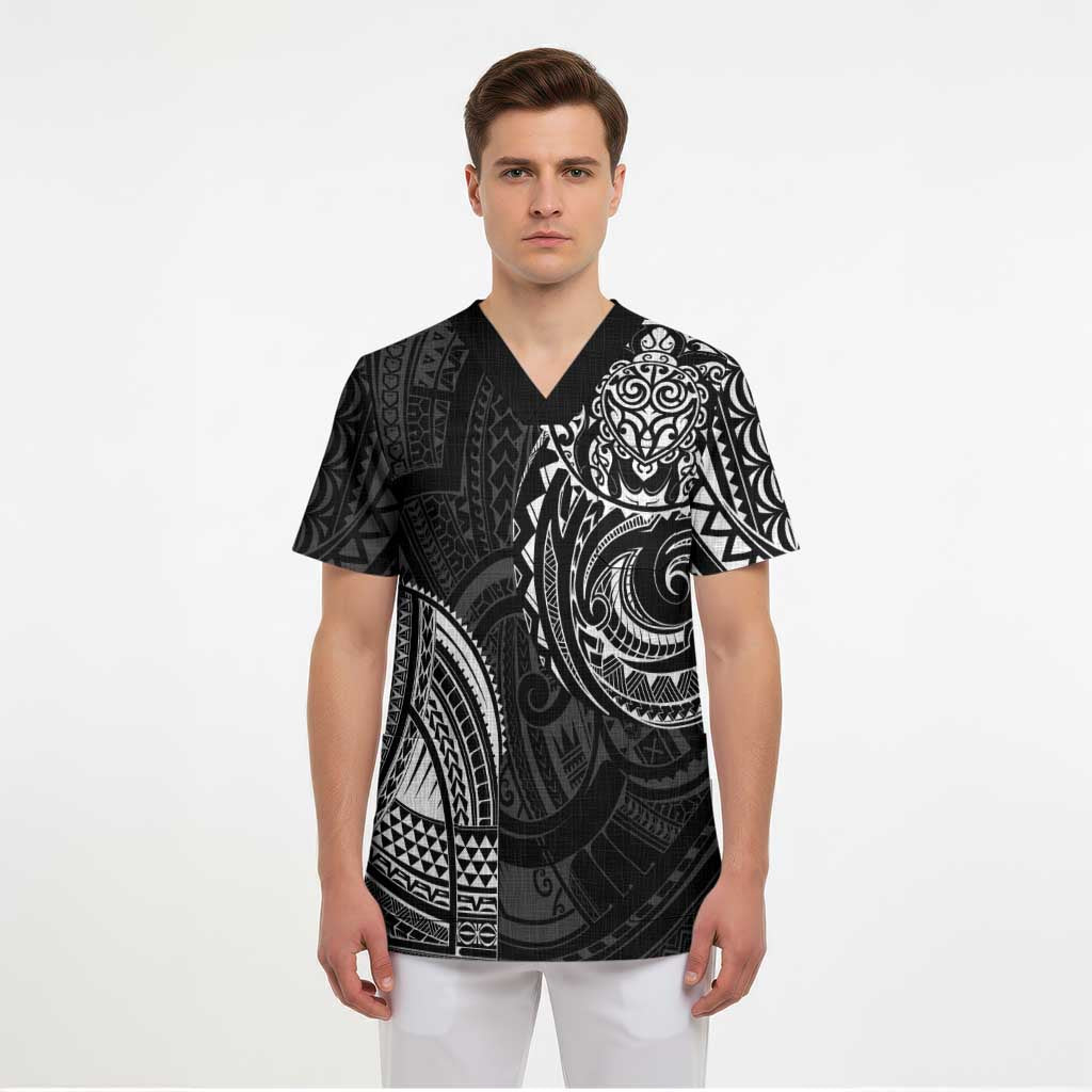 Polynesian Turtle Tribal Tattoo Scrub Top Black Style - Polynesian Pride