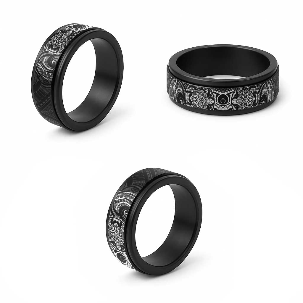 Polynesian Turtle Tribal Tattoo Spinner Ring Black Style - Polynesian Pride