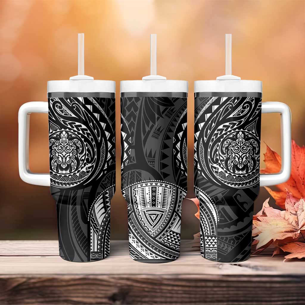 Polynesian Turtle Tribal Tattoo Tumbler With Handle Black Style