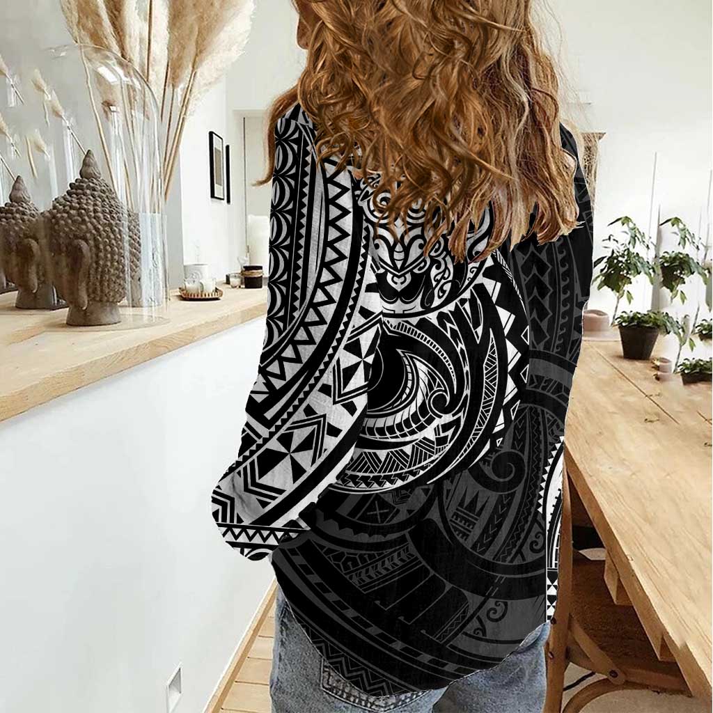 Polynesian Turtle Tribal Tattoo Women Casual Shirt Black Style