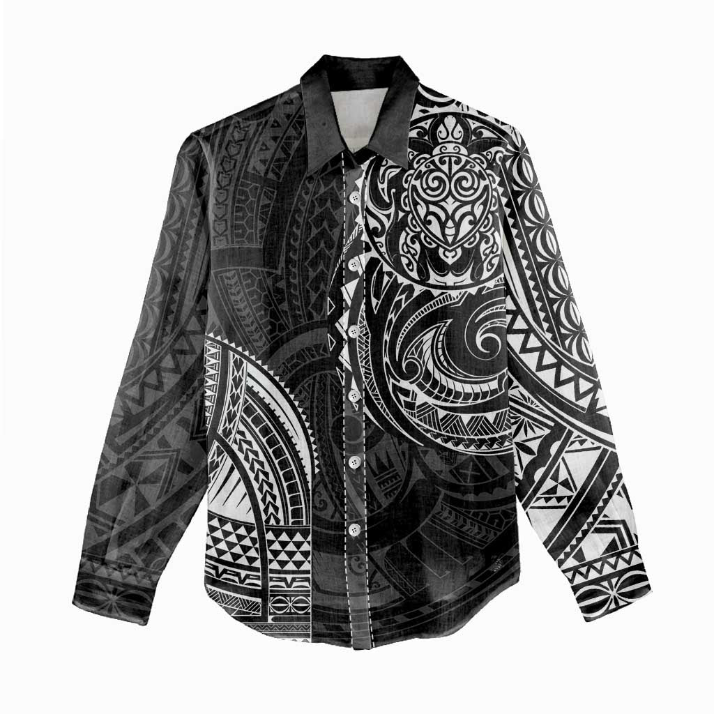 Polynesian Turtle Tribal Tattoo Women Casual Shirt Black Style