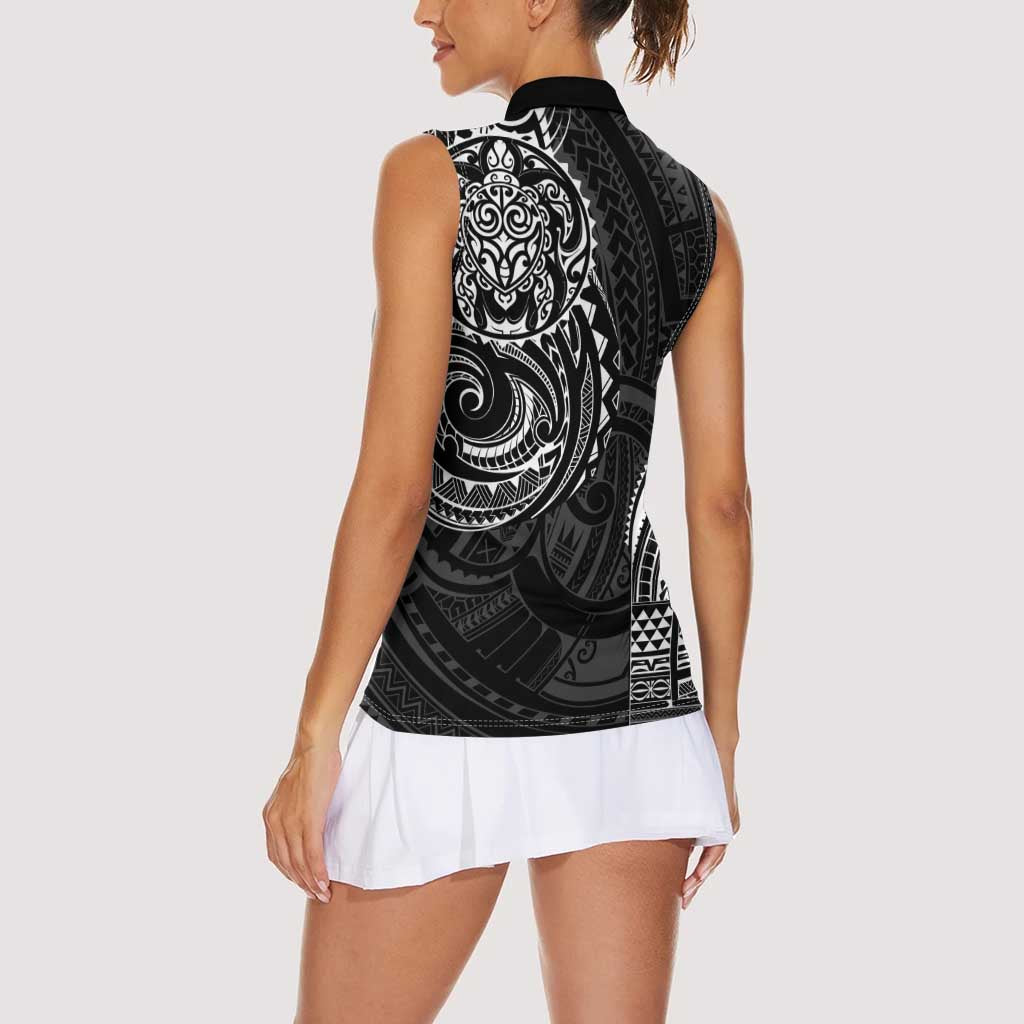 Polynesian Turtle Tribal Tattoo Women Sleeveless Polo Shirt Black Style