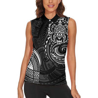 Polynesian Turtle Tribal Tattoo Women Sleeveless Polo Shirt Black Style