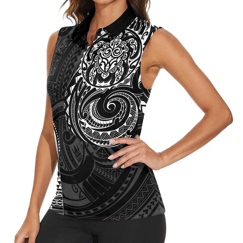Polynesian Turtle Tribal Tattoo Women Sleeveless Polo Shirt Black Style