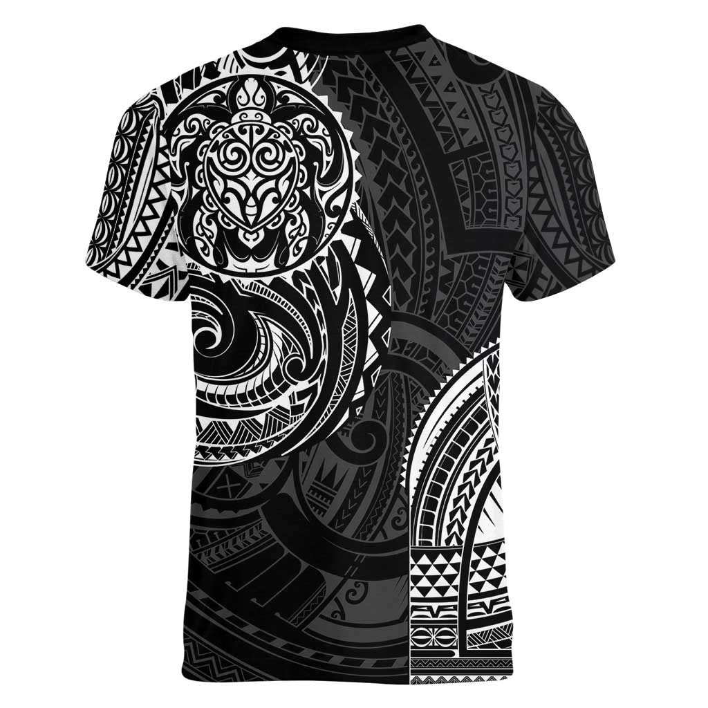Polynesian Turtle Tribal Tattoo Women V-Neck T-Shirt Black Style