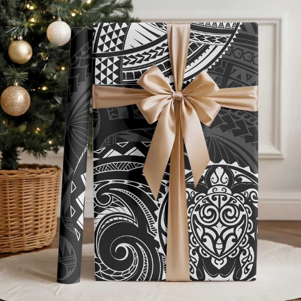 Polynesian Turtle Tribal Tattoo Wrapping Paper Black Style - Polynesian Pride