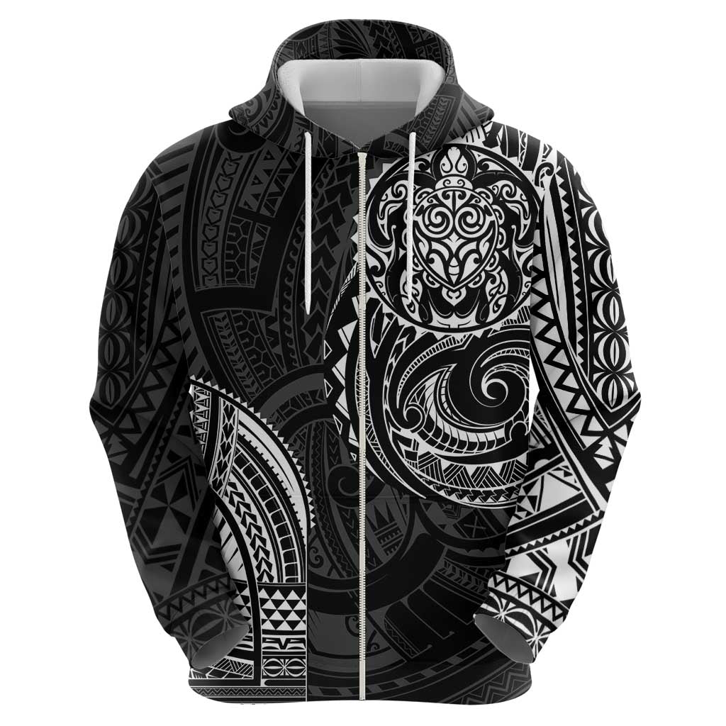 Polynesian Turtle Tribal Tattoo Zip Hoodie Black Style LT9 - Polynesian Pride