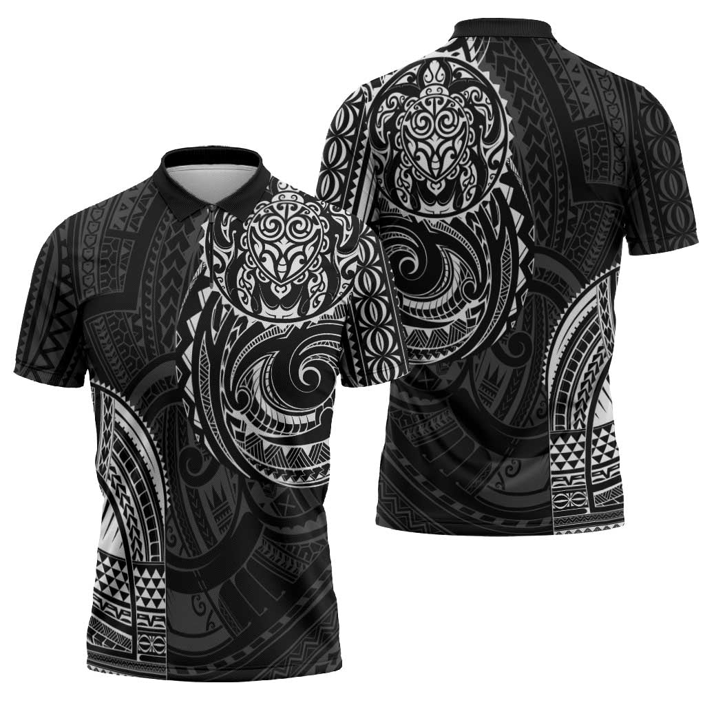 Polynesian Turtle Tribal Tattoo Zipper Polo Shirt Black Style - Polynesian Pride