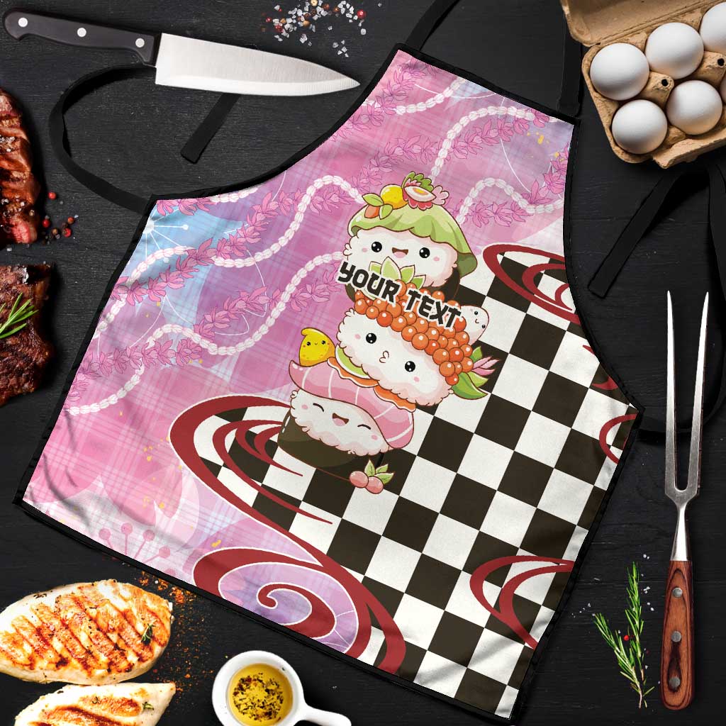 Personalized Japanese Kawaii Sushi Roll Apron Wagara Palaka Pattern LT9 Pink - Polynesian Pride