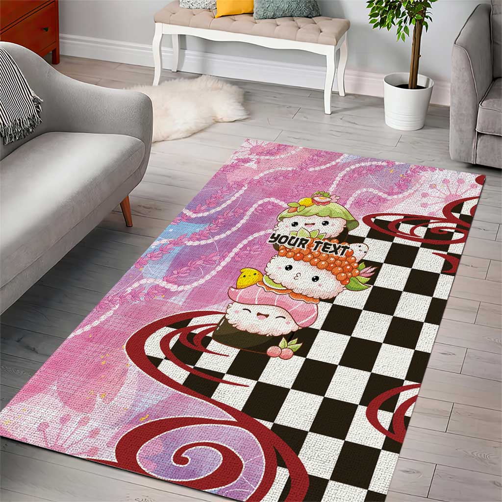 Personalized Japanese Kawaii Sushi Roll Area Rug Wagara Palaka Pattern
