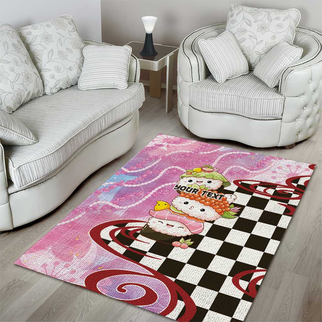 Personalized Japanese Kawaii Sushi Roll Area Rug Wagara Palaka Pattern