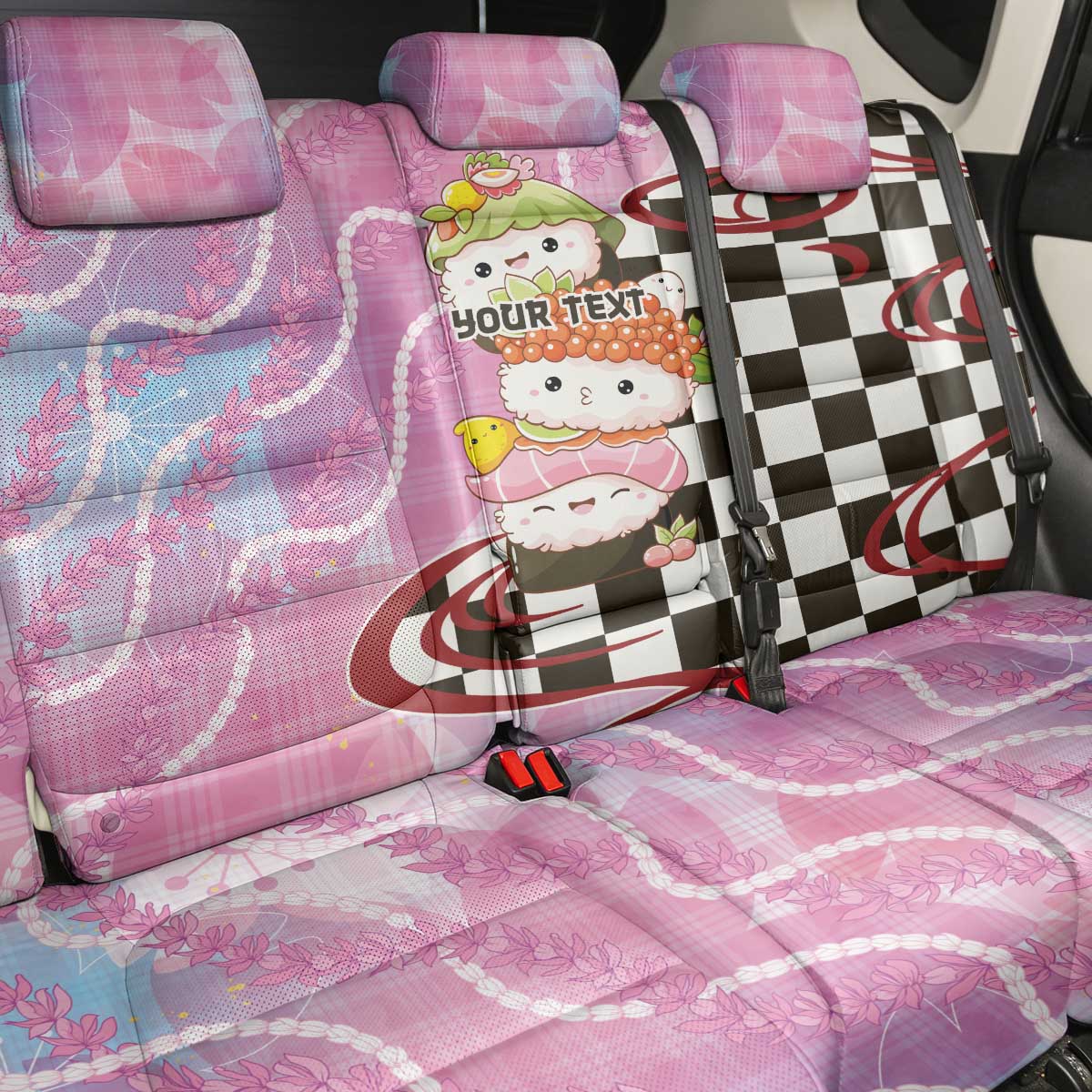 Personalized Japanese Kawaii Sushi Roll Back Car Seat Cover Wagara Palaka Pattern