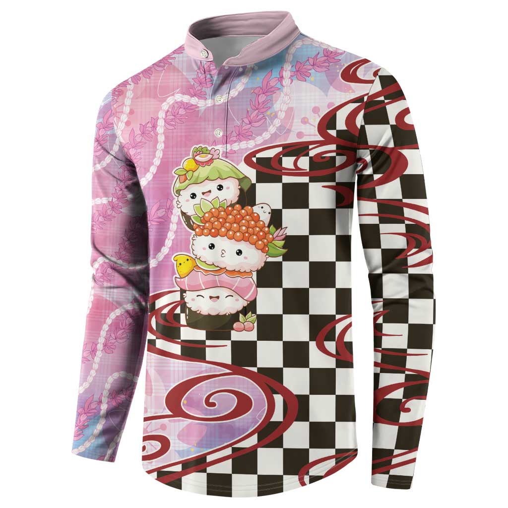 Personalized Japanese Kawaii Sushi Roll Button Sweatshirt Wagara Palaka Pattern LT9 - Polynesian Pride