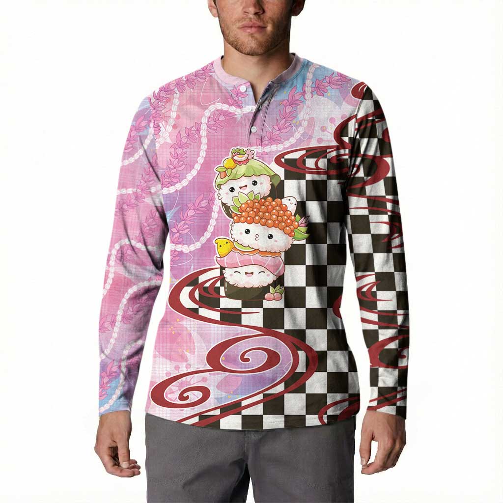 Personalized Japanese Kawaii Sushi Roll Button Sweatshirt Wagara Palaka Pattern LT9 - Polynesian Pride