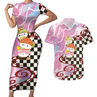 Personalized Japanese Kawaii Sushi Roll Couples Matching Short Sleeve Bodycon Dress and Hawaiian Shirt Wagara Palaka Pattern