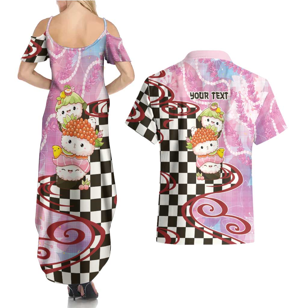 Personalized Japanese Kawaii Sushi Roll Couples Matching Summer Maxi Dress and Hawaiian Shirt Wagara Palaka Pattern