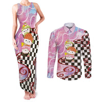 Personalized Japanese Kawaii Sushi Roll Couples Matching Tank Maxi Dress and Long Sleeve Button Shirt Wagara Palaka Pattern
