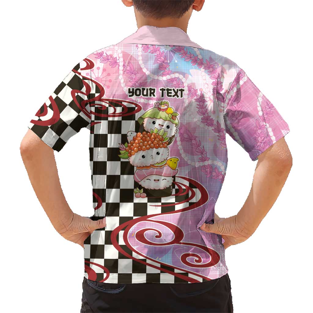 Personalized Japanese Kawaii Sushi Roll Family Matching Long Sleeve Bodycon Dress and Hawaiian Shirt Wagara Palaka Pattern
